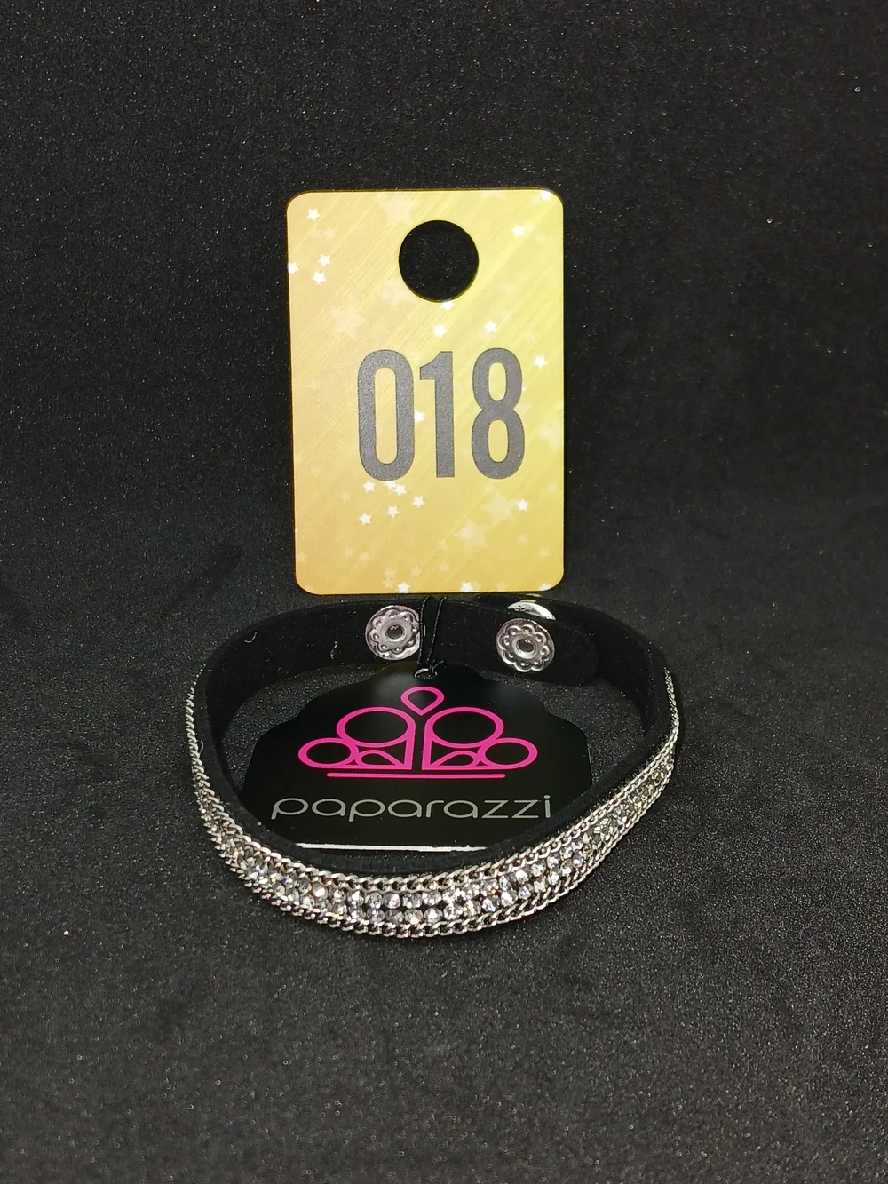 paparazzi Black Snap Bracelet with Sparkling Silver Accents